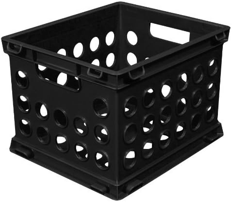 Sterilite Mini Crate, Stackable Plastic Storage Bin with Handles, Organize Home, Garage, Office, School, Dorm Room, Black, 12-Pack